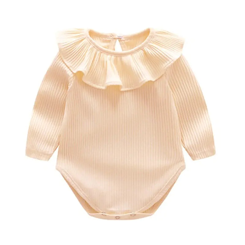 Long Sleeve Ruffled Solid Color Baby Romper Outfit