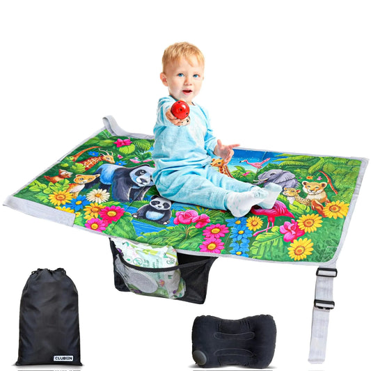 Clubien™ Toddler Airplane Bed with Inflatable Pillow – Foldable Travel Bed & Seat Extender with Storage Pockets ✈️