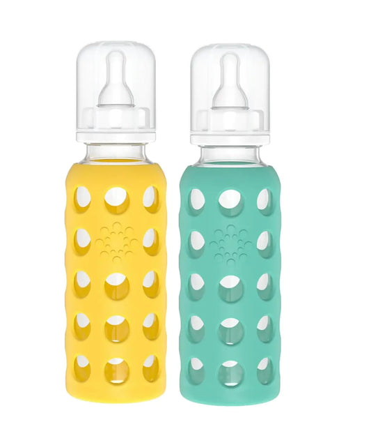 Glass Baby Bottles with Silicone Sleeves – Mango & Kale, 2-Pack