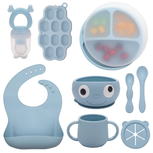 btrfe™ 9-Piece Silicone Baby Feeding Set – Blue