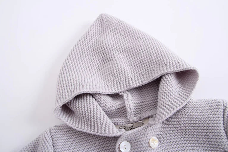 Baby Knit Cotton Jumpsuit with Hood – Gray