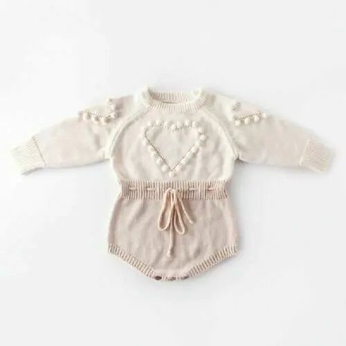 Kindora Baby Knit Onesie — Handcrafted Heart Sweater Outfit