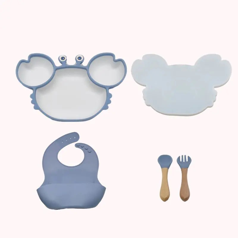 Kindora Silicone Crab Plate Set — Divided Baby Feeding Dish with Utensils