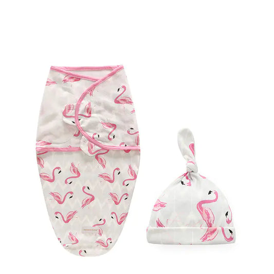 🎀 Newborn Swaddle Wrap with Matching Hat – Soft Cotton Comfort & Cozy Style