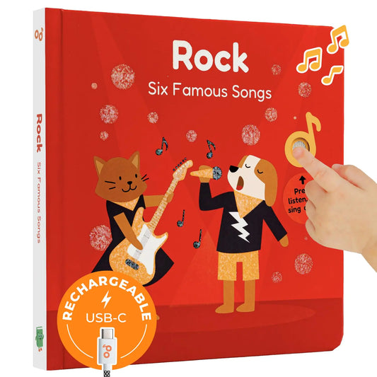 🎸 Rock & Sing Interactive Musical Book – Six Famous Songs for Toddlers (Rechargeable USB-C)