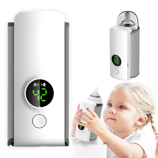 Portable Baby Bottle Warmer for Travel - Wireless Rechargeable 6000mAh Milk Warmer with LCD DisplayConstant TemperatureUSB Charging Easy On-The-Go Heating Solution