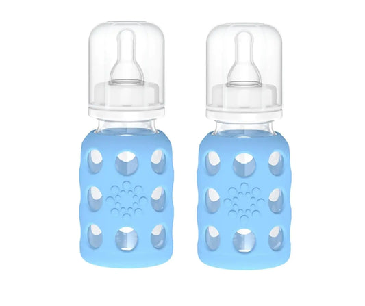 GlassGuard™ Sky Blue Baby Bottles – 2-Pack, 4 oz, BPA-Free Silicone Sleeve