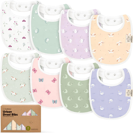 8-Pack Organic Cotton Baby Bibs – “Lunaris” Prints