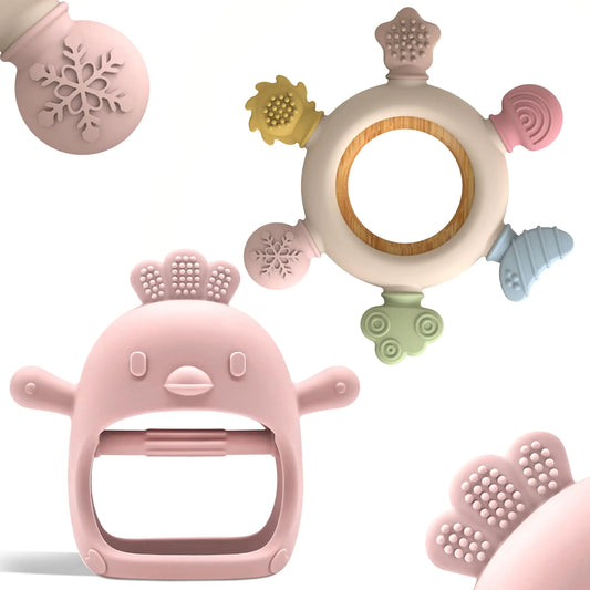 Teething Ring & Mitten Set – Baby Gum Soother (2 Pack)