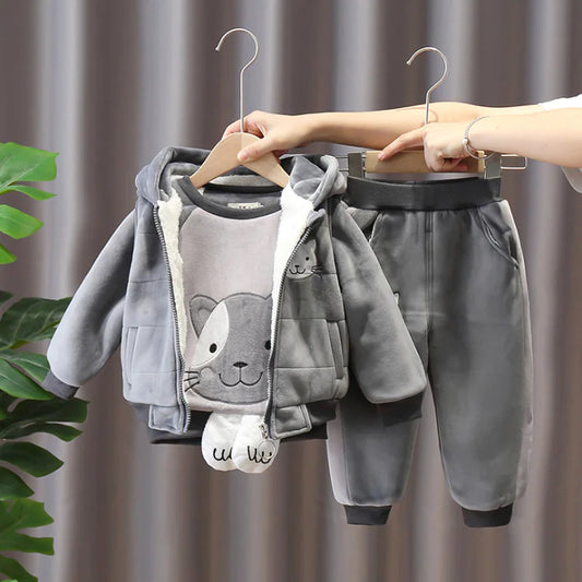 Baby Girl’s Autumn–Winter Thick Fleece 3-Piece Set