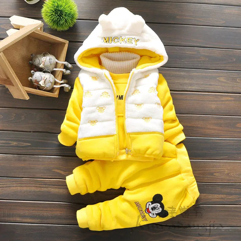 🧸 Cozy Seasonal Kids' Outfit Set – 3-Piece Warm Vest & Pants