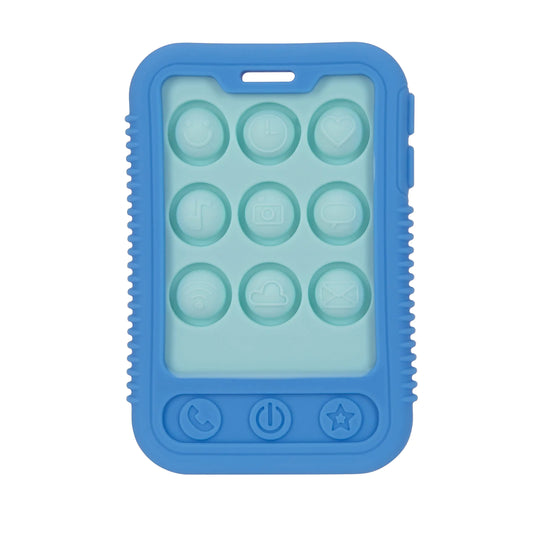 Kindora Giggle Bytes Popper Teether — Gentle Silicone Phone-Shaped Toy (3+ mo)