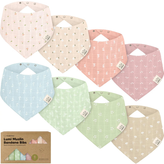 🍼 8-Pack Muslin Baby Bibs – Wild Bloom Bandana Style