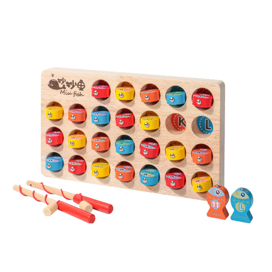 Kindora Montessori Wooden Fishing Game — Color & Letter Learning Toy