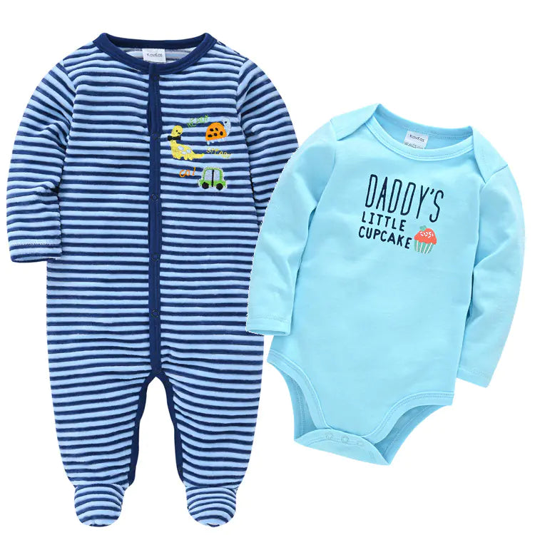 Cozy Velvet Baby Romper Set – Multiple Styles