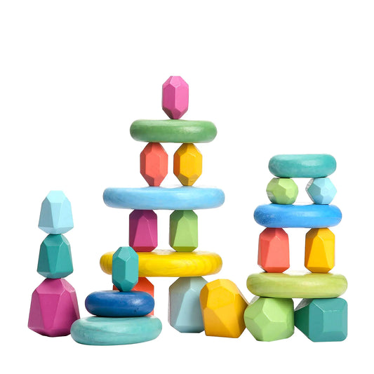Montessori Stacking Rocks – 26-Piece Wooden Sorting Set