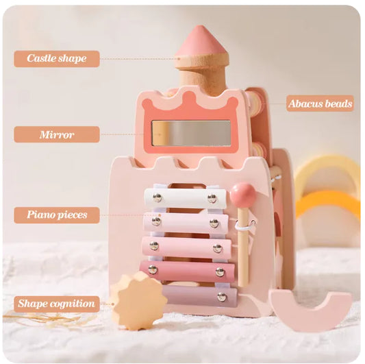 🏰 Montessori Wooden Castle Activity Block – Pink