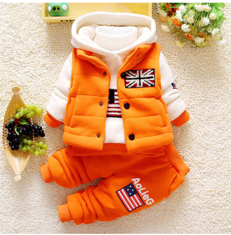 🧸 Cozy Seasonal Kids' Outfit Set – 3-Piece Warm Vest & Pants