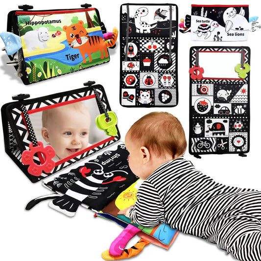 High-Contrast Baby Tummy Time Mirror & Sensory Play Set – Visual Stimulation for Newborns
