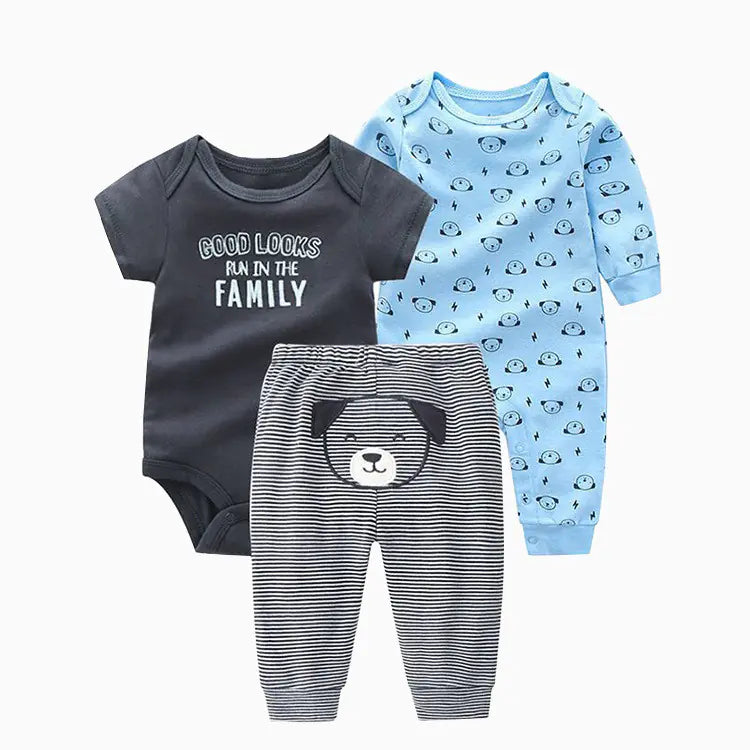 Adorable 3-Piece Baby Outfit Set – Comfy Romper, Onesie & Pants (Spring & Autumn)