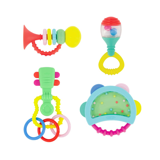 🎵 Baby’s First Music & Teether Toy Set – 4 Pieces