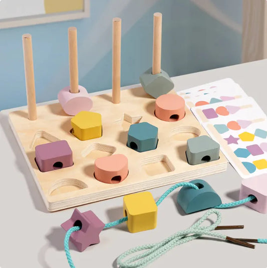 Kindora Montessori Shape Board — Wooden Stacking & Matching Toy