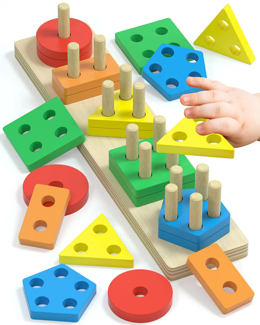 Montessori Wooden Stacking Puzzle – 3-in-1 Educational Toy