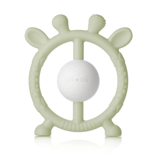 Silicone Giraffe Teether & Rattle – Sage Green