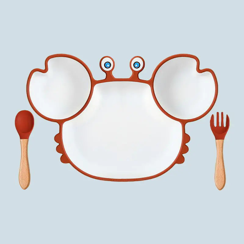 Kindora Silicone Crab Plate Set — Divided Baby Feeding Dish with Utensils