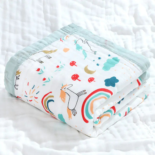 Kindora Unicorn Cotton Swaddle — 6-Layer Muslin Baby Blanket