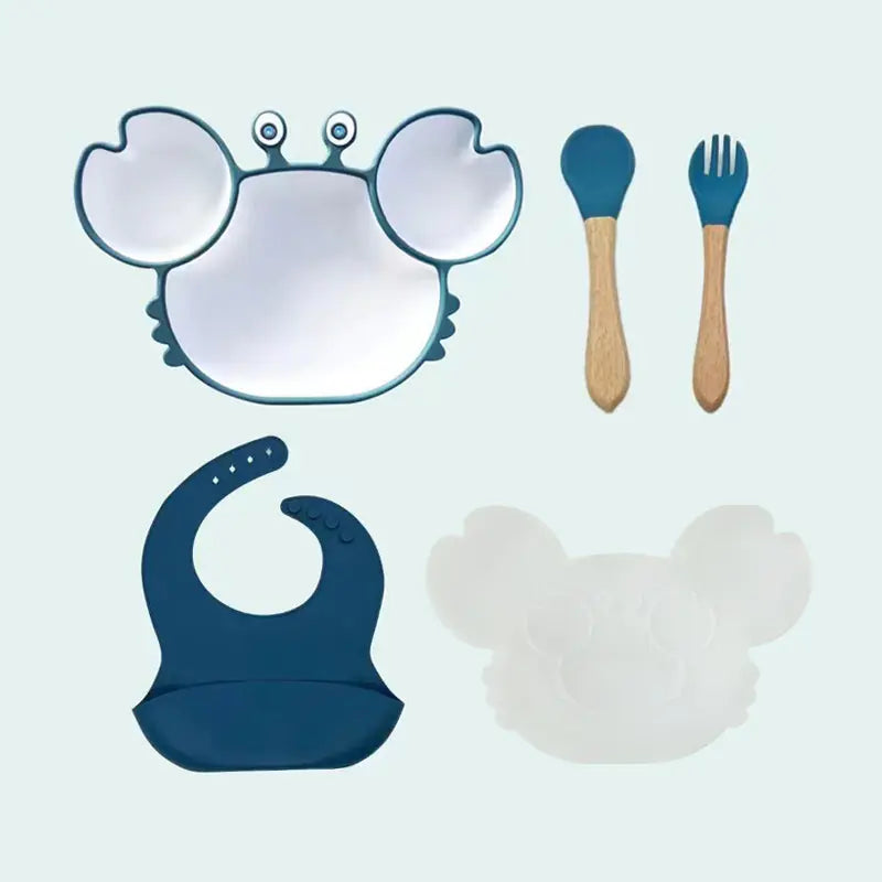 Kindora Silicone Crab Plate Set — Divided Baby Feeding Dish with Utensils