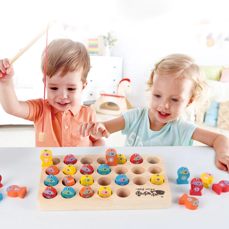Kindora Montessori Wooden Fishing Game — Color & Letter Learning Toy
