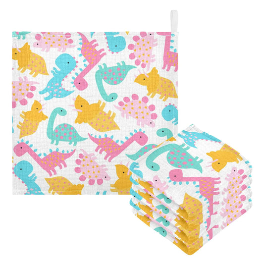 Kindora Dinosaur Muslin Washcloths — 3-Pack Soft Baby Towels (Pink)