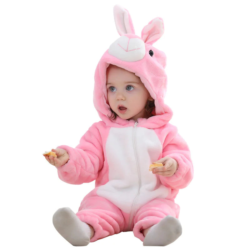 Kindora Animal Romper — Cozy Flannel Baby Jumpsuit