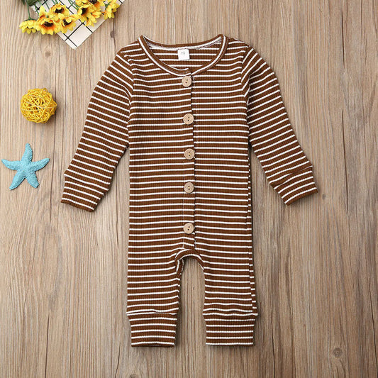 Cozy Striped Knit Baby Onesie – Long Sleeve Button-Up