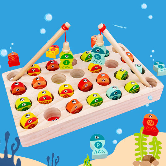 Kindora Montessori Wooden Fishing Game — Color & Letter Learning Toy
