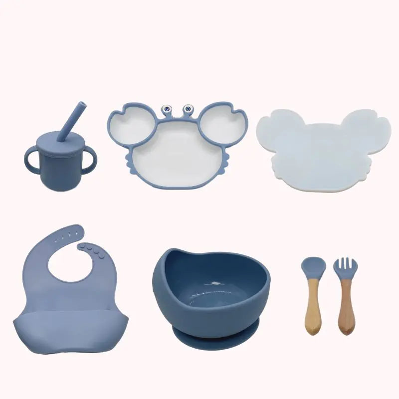 Kindora Silicone Crab Plate Set — Divided Baby Feeding Dish with Utensils