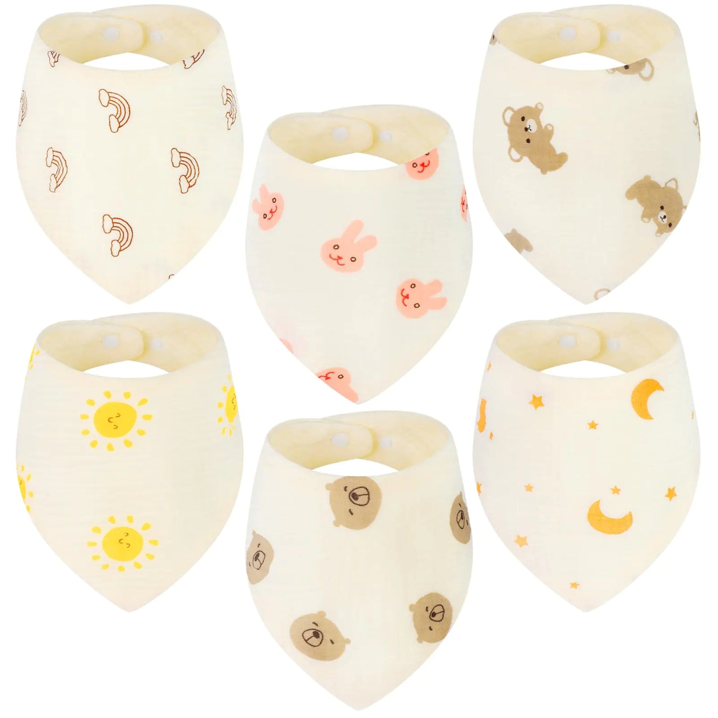 Muslin Baby Bandana Bibs – 6 Pack Soft Absorbent Drool Bibs