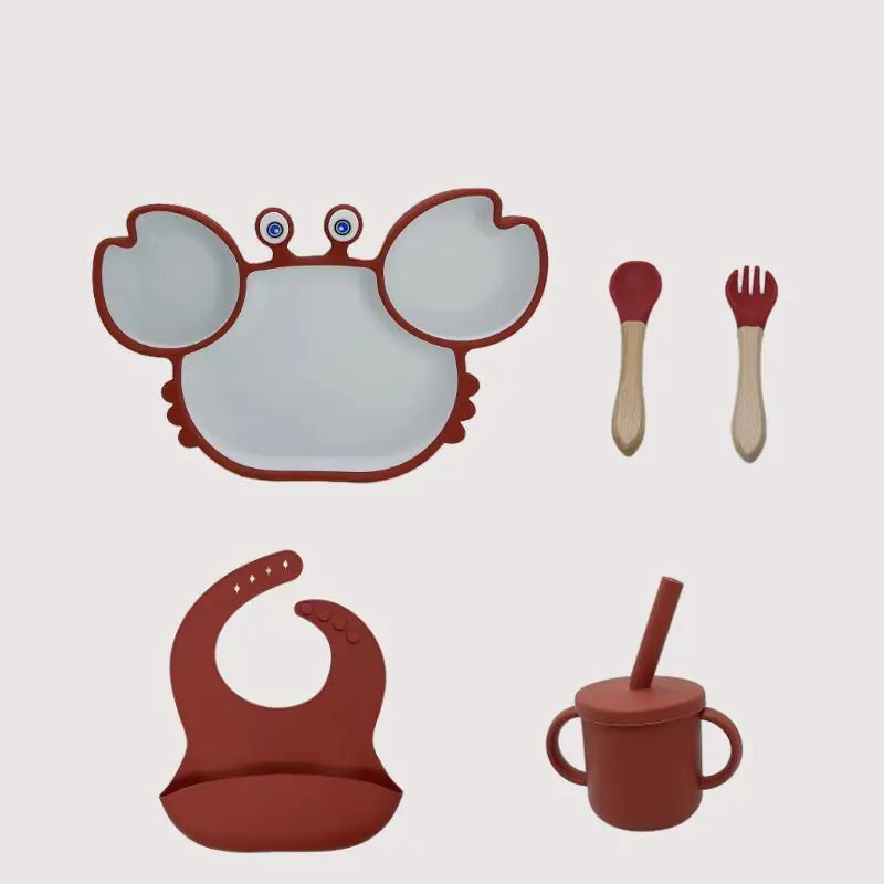 Kindora Silicone Crab Plate Set — Divided Baby Feeding Dish with Utensils