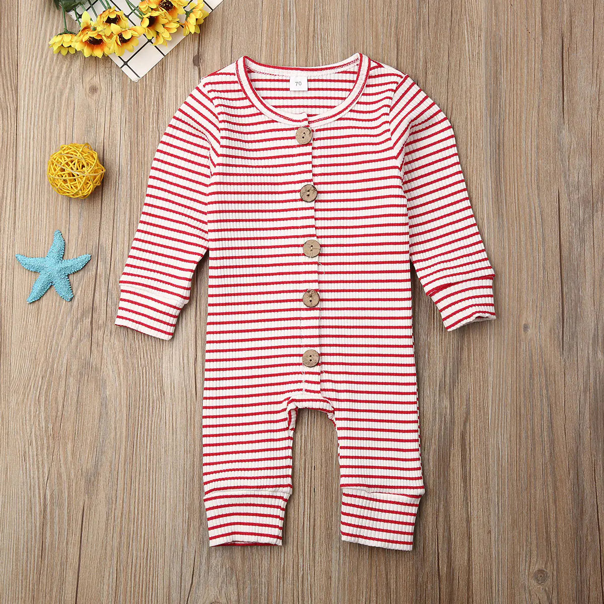 Cozy Striped Knit Baby Onesie – Long Sleeve Button-Up