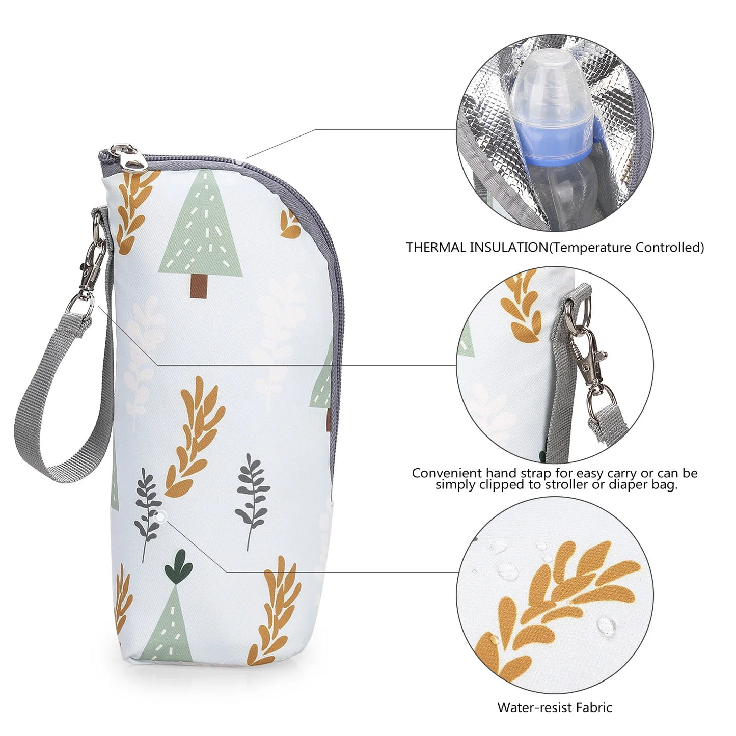 Baby Bottle Bag Bottle Warmer Baby Feeding Aluminum Mold Insulation Outing Stroller Hanging Bag For Storage Cups Drinks