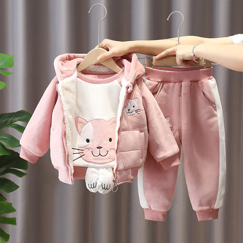 Baby Girl’s Autumn–Winter Thick Fleece 3-Piece Set
