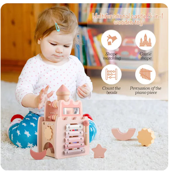 🏰 Montessori Wooden Castle Activity Block – Pink