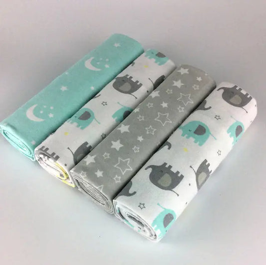 Kindora FloraDream Blanket Set — 4-Piece Cotton Flannel Baby Wraps