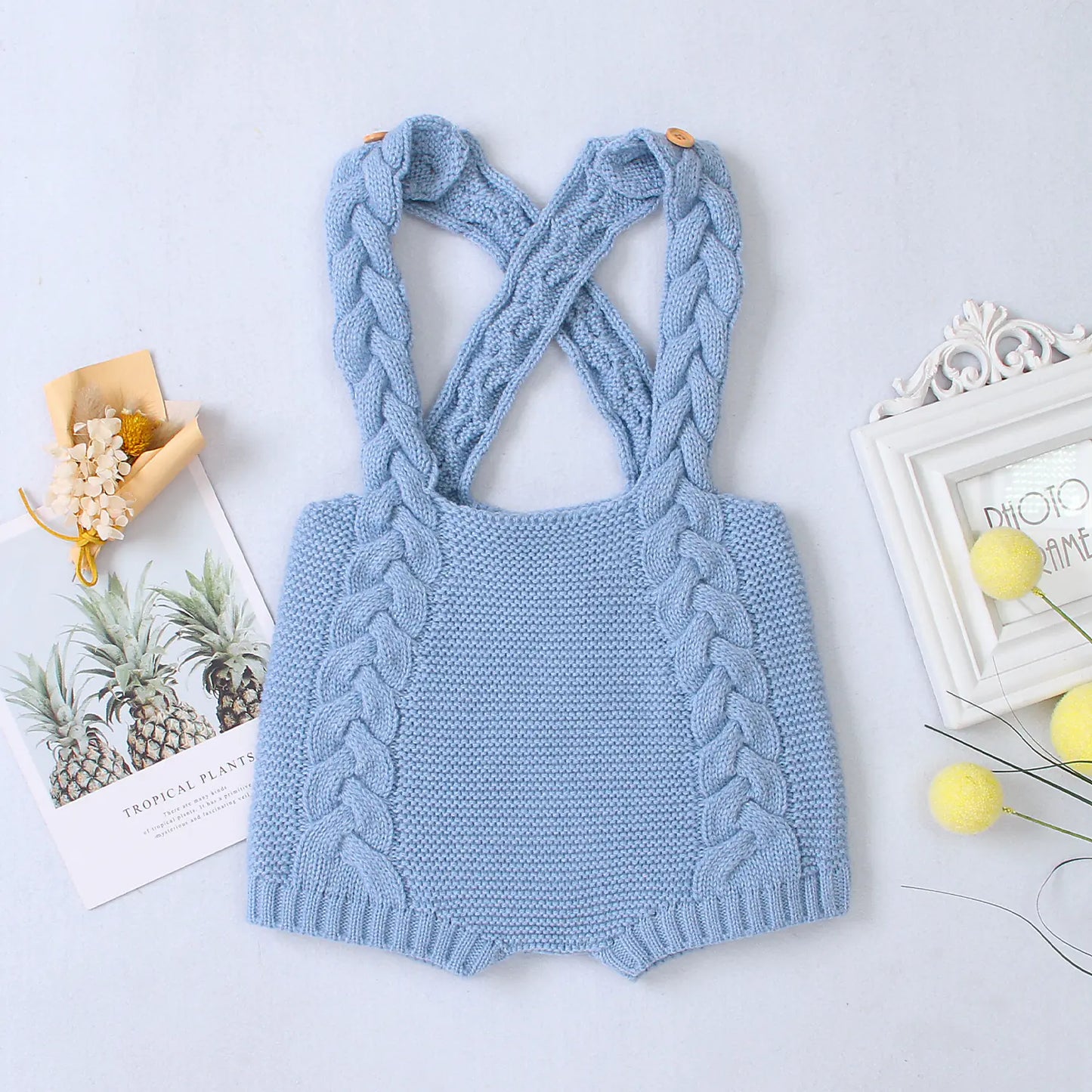Cozy Knit Baby Suspender Romper