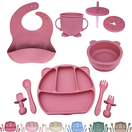 Silicone Baby Feeding Essentials Set – 10-Piece BPA-Free Plates, Bowls, Cup & Utensils (6+ Months)