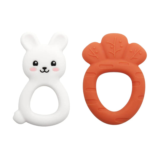 Teething Toys for Babies PAPACHOO 2 Pack Bunny Carrot Super Soft Silicone Baby Soothing Teether Toy Chew Silicone Infant Toys for Baby Teething Relief Bpa Free