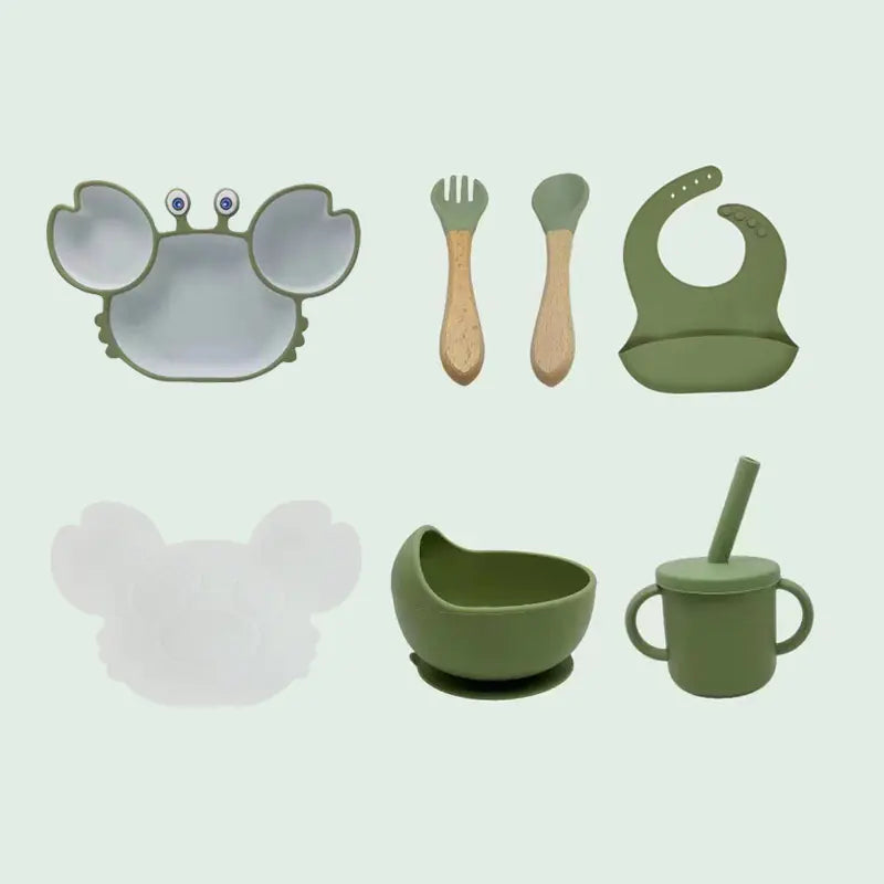 Kindora Silicone Crab Plate Set — Divided Baby Feeding Dish with Utensils