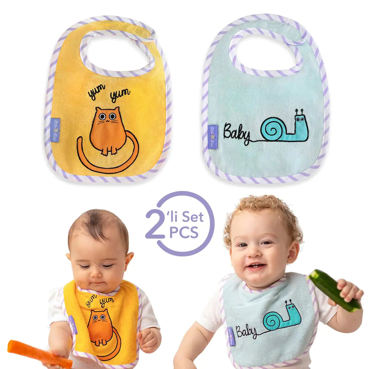 🐱🐌 Towel Baby Bib Set – Cat & Snail | Ultra-Soft & Absorbent