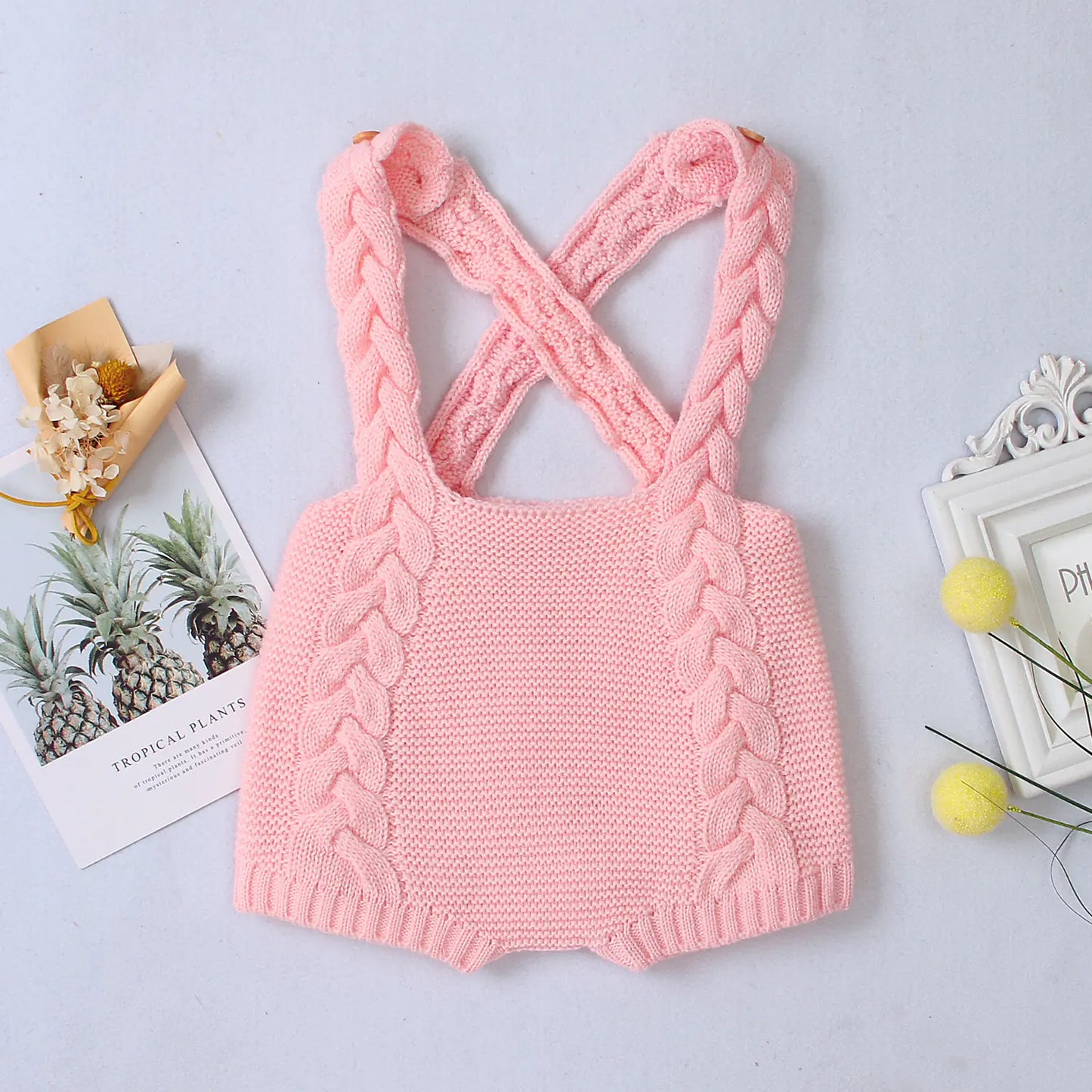 Cozy Knit Baby Suspender Romper